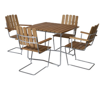 Matgrupp ett Bord B31 84 + fyra stycken Fåtölj A2 i teak från Grythyttan