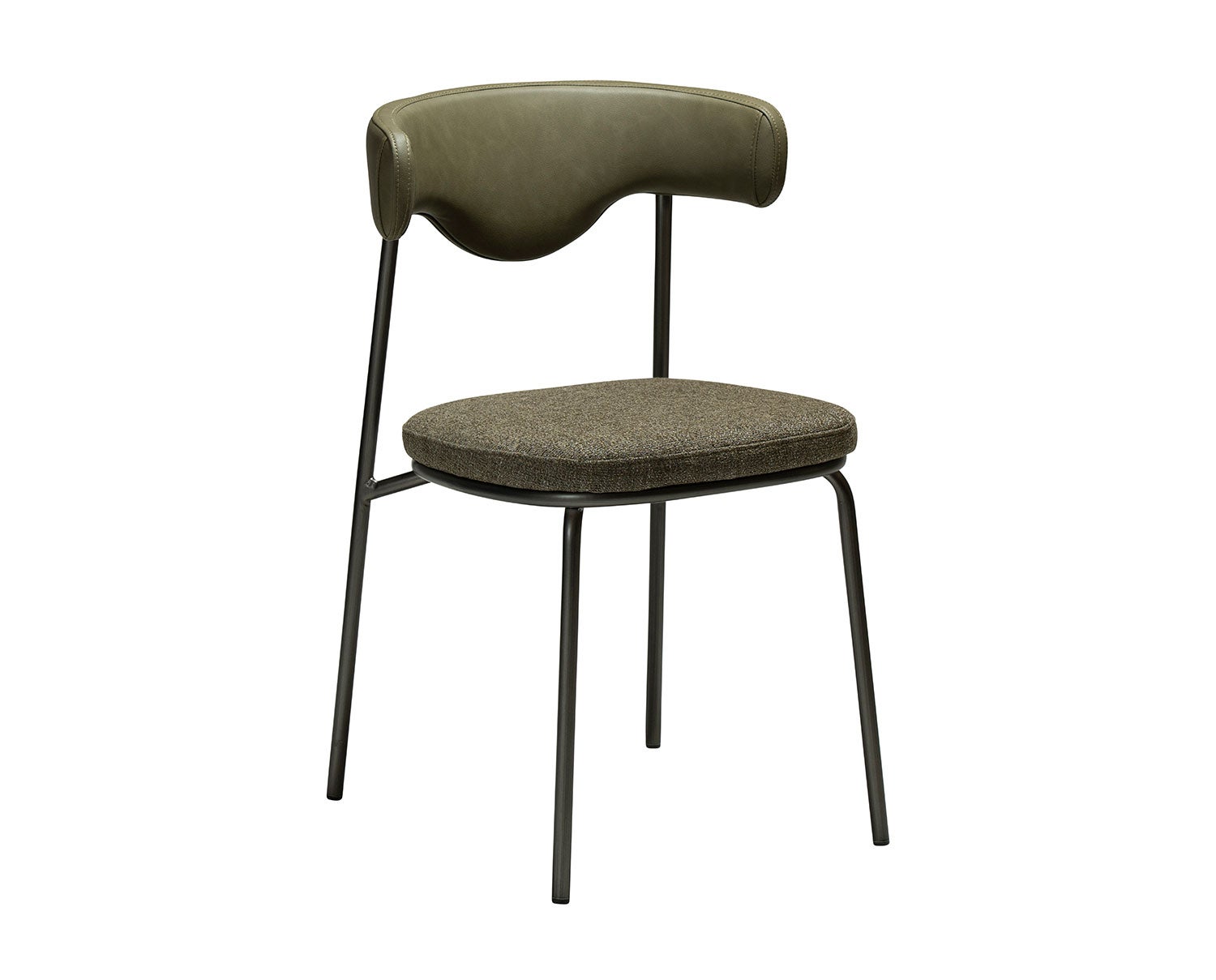 Dan-Form-Lobe-Chair-Dark-Olive-Faux-Leather-Boucle-Antique-Pewter