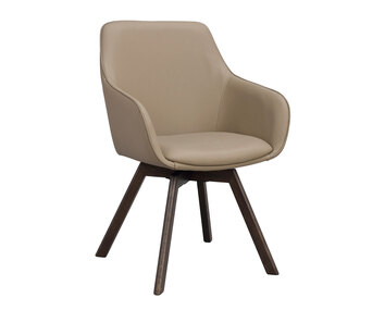 Alison karmstol i beige läder, bruna ekben