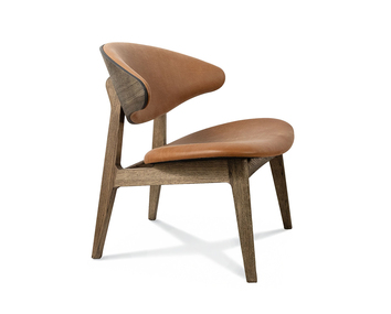 Ram Shell lounge stol i massiv gråoljad ek och brun läder