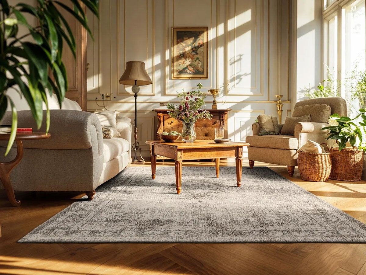 Louis-De-Poortere-Medallion-Rug-Salt-Pepper-Lifestyle