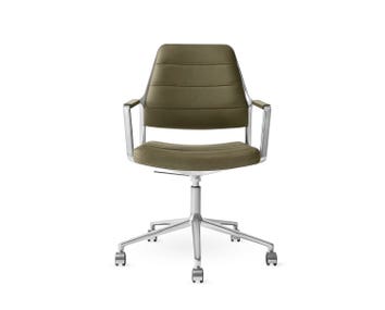 Vipp-455-Plus-Swivel-Chair-Bosco-Green-Leather-Castors