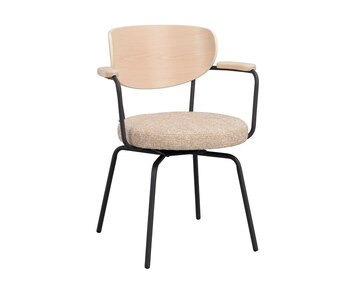 Merrick Karmstol i mörkbeige tyg och ryggstöd i vitpigmenterad ek med svarta metallben