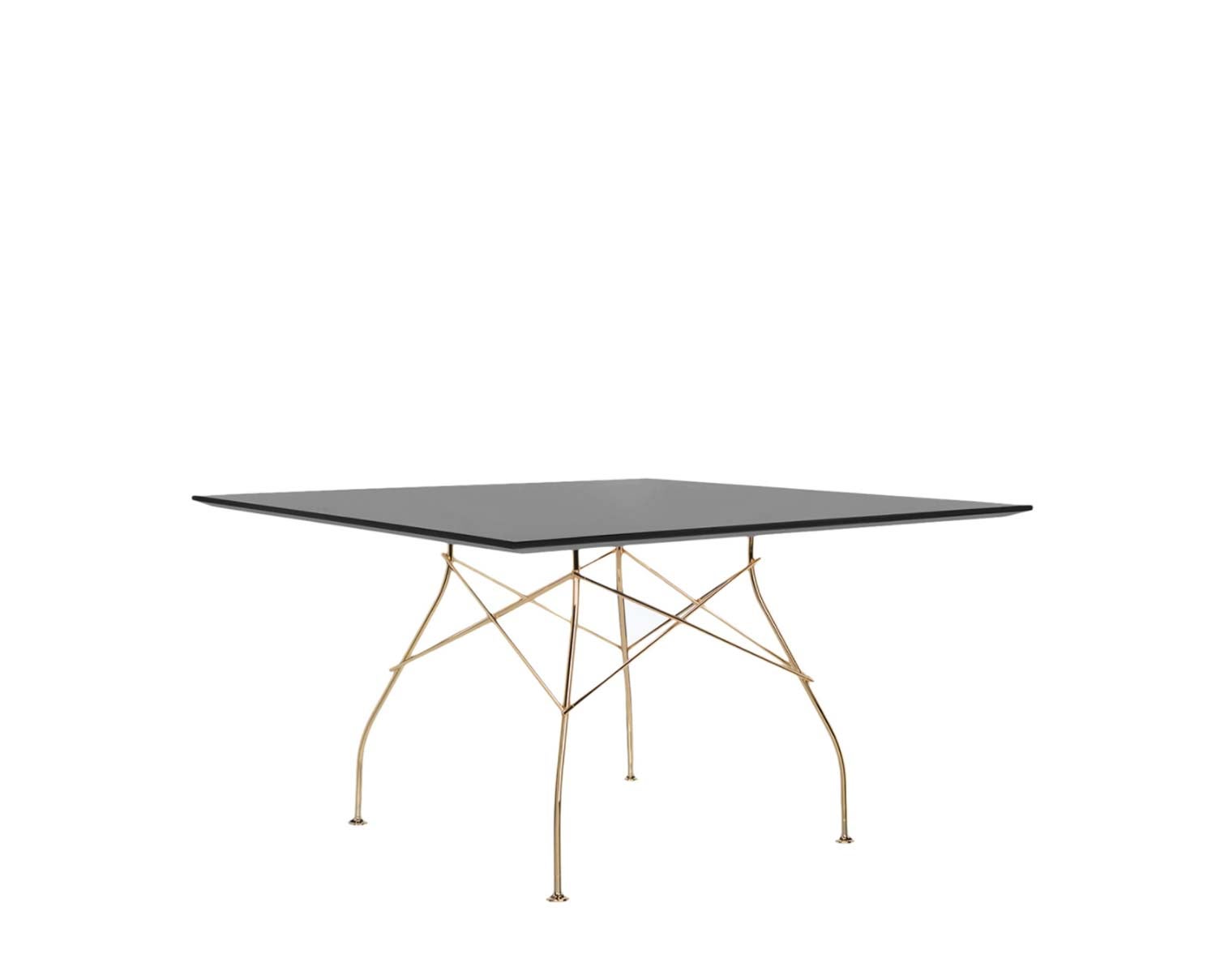 Glossy Matbord 130x130 | Svart skiva, Guldben