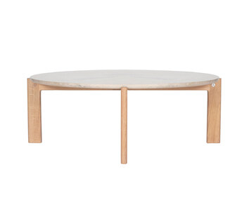 Iris Soffbord i storleken Large med bordsskiva i Jura Limestone och bordsben i vitbetsad ek