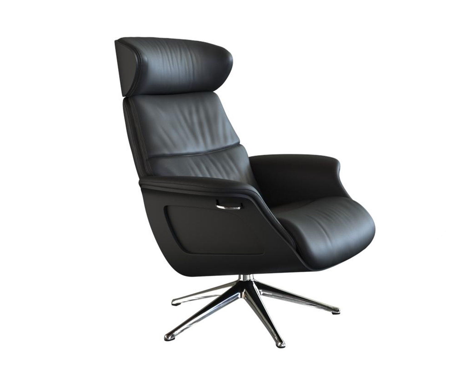 Clement Fåtölj i läder Savoy i färgen Platin Black med ben i polerad aluminium
