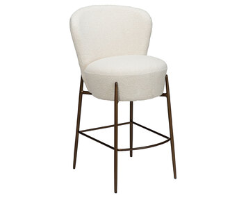 Orbit Barstol från sidan i bouclétyg färgen Dove, Brass