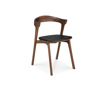 Bok Stol i brunlackad teak med svart lädersits