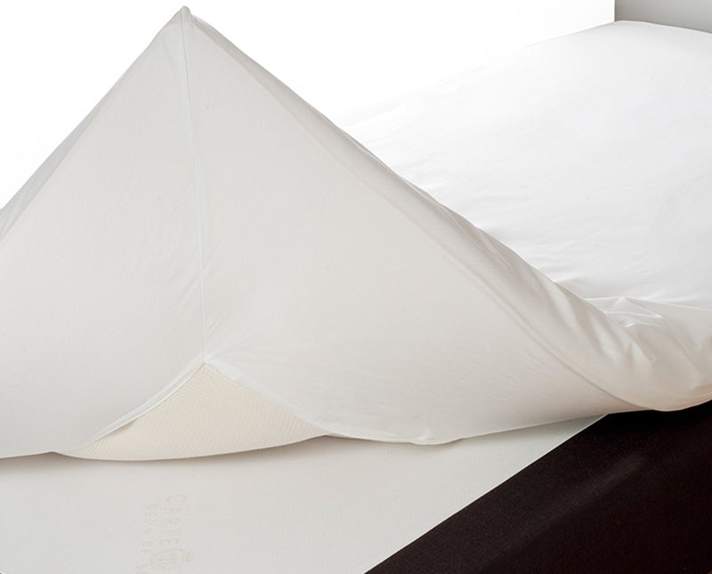 Detaljbild på dra på lakan i kuvertlakan stil. 