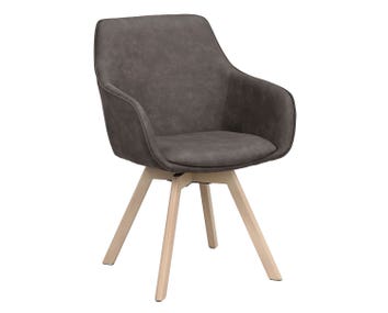 Alison karmstol i mörkgrå microfibertyg, vitpigmenterade ekben