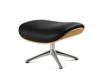 Apollo Fotpall med fanérsidor i ek klädd i lädret Omaha Ink Jet Black med ben i polerad aluminium