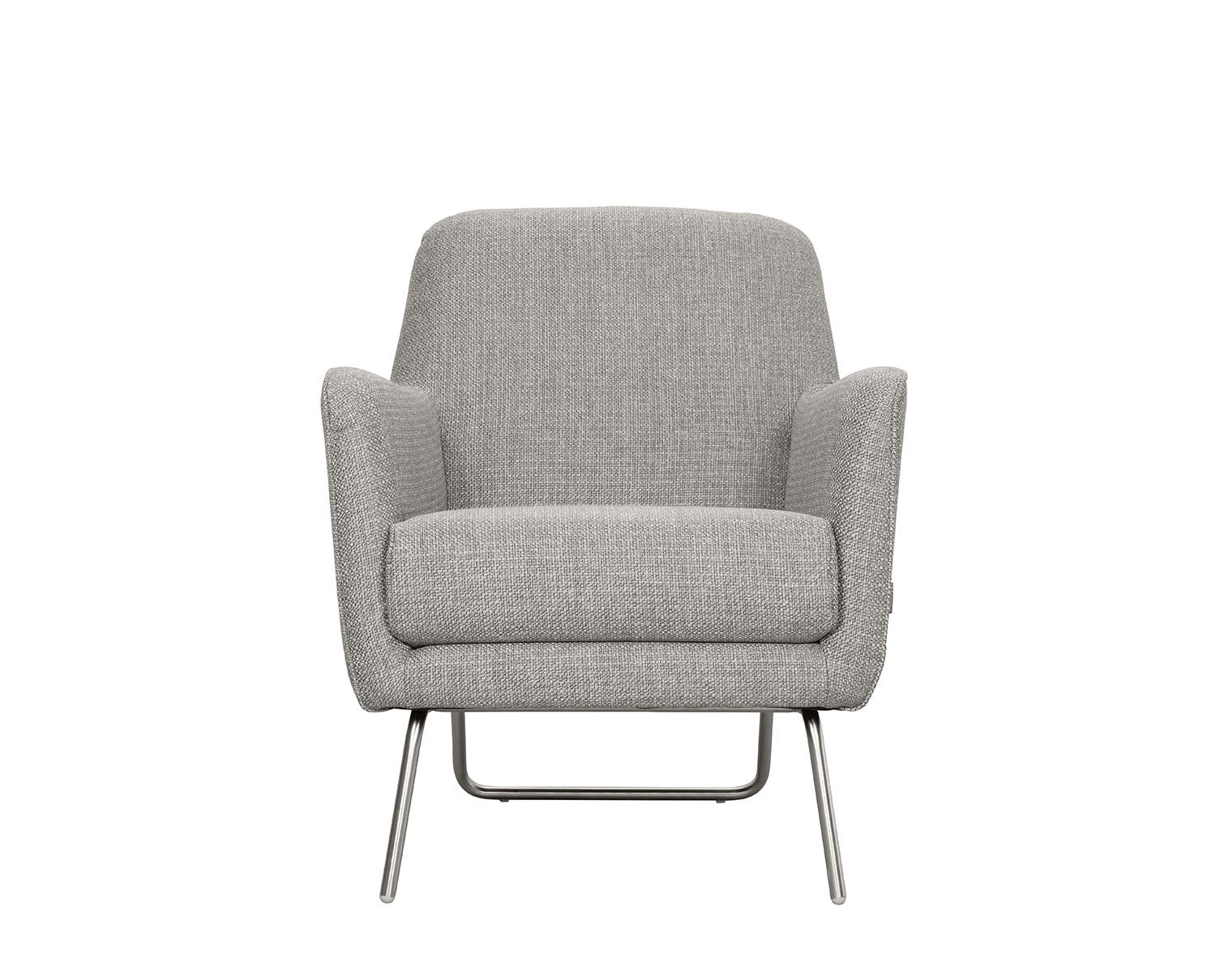 Lafayette fåtölj med låg rygg, tyg Gena Silver, ben i borsta krom | Furninova