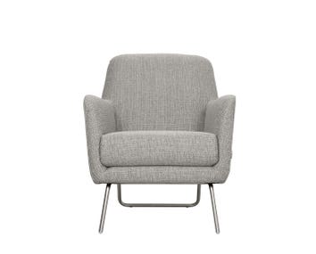 Lafayette fåtölj med låg rygg, tyg Gena Silver, ben i borsta krom | Furninova