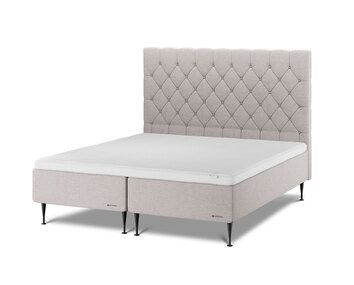 Två stycken Family Aktiv Ramsäng 90x200 i tyget Osby Beige med knappad gavel