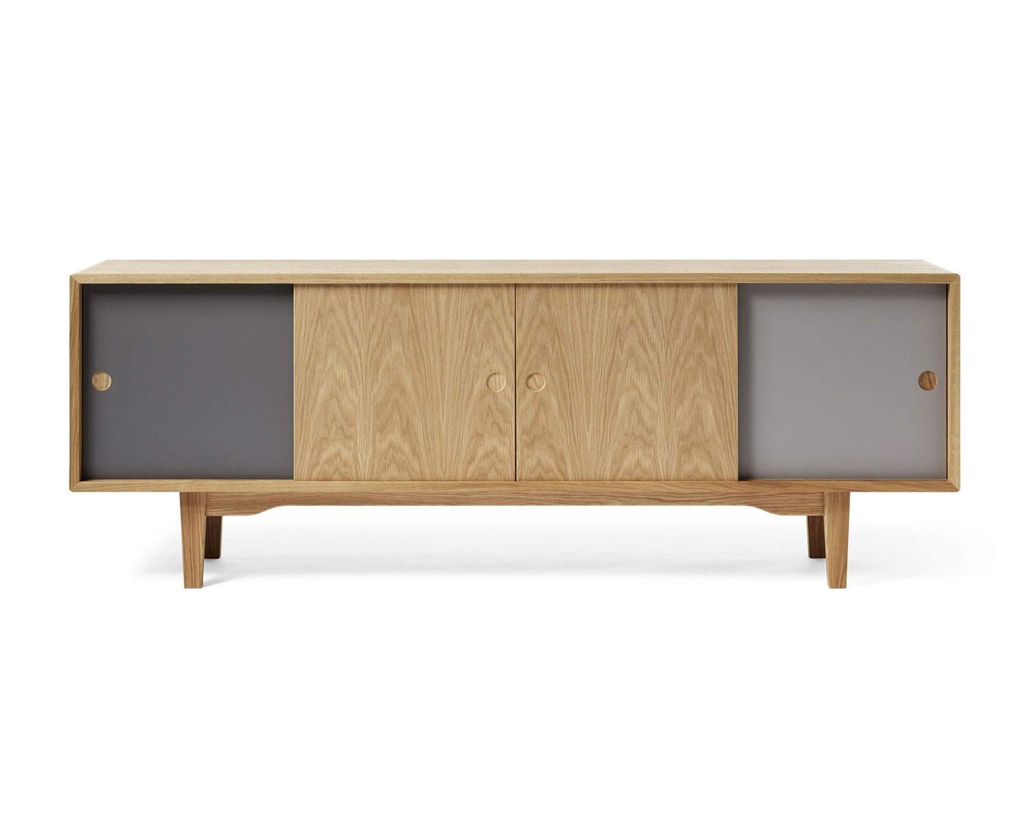 Zweed Moodi sideboard 180 cm med två dörrar i ek och två dörrar i olika grå. 