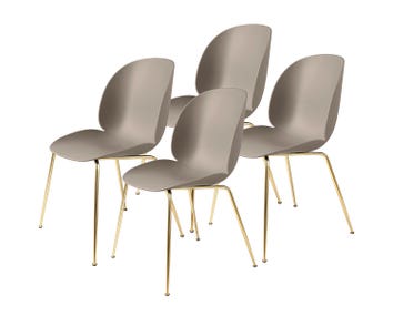 Beetle stol 4-pack, conic metallben i mässing - plastsits i New Beige