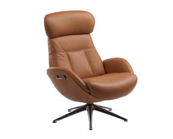 Elegant Fåtölj i lädret Dakota Modern Cognac Brown med ben i polerad aluminium