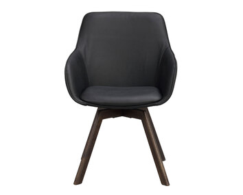 Alison karmstol i svart läder, bruna ekben