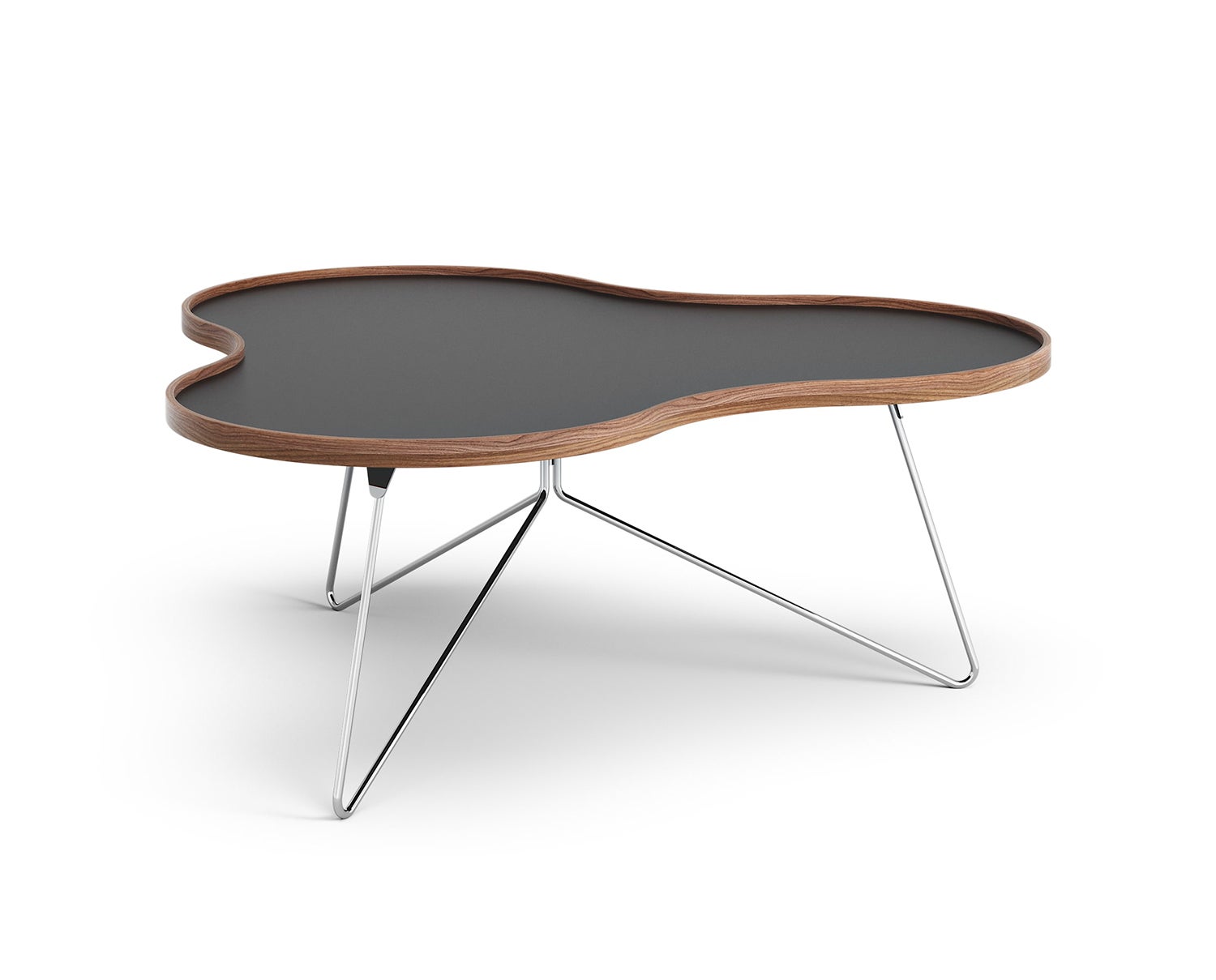 Flower-Table-114x107-Black-Laminate-Walnut-Chrome-Metal-H45