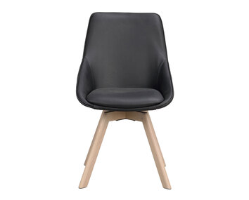 Alison stol i svart läder, vitpigmenterade ekben