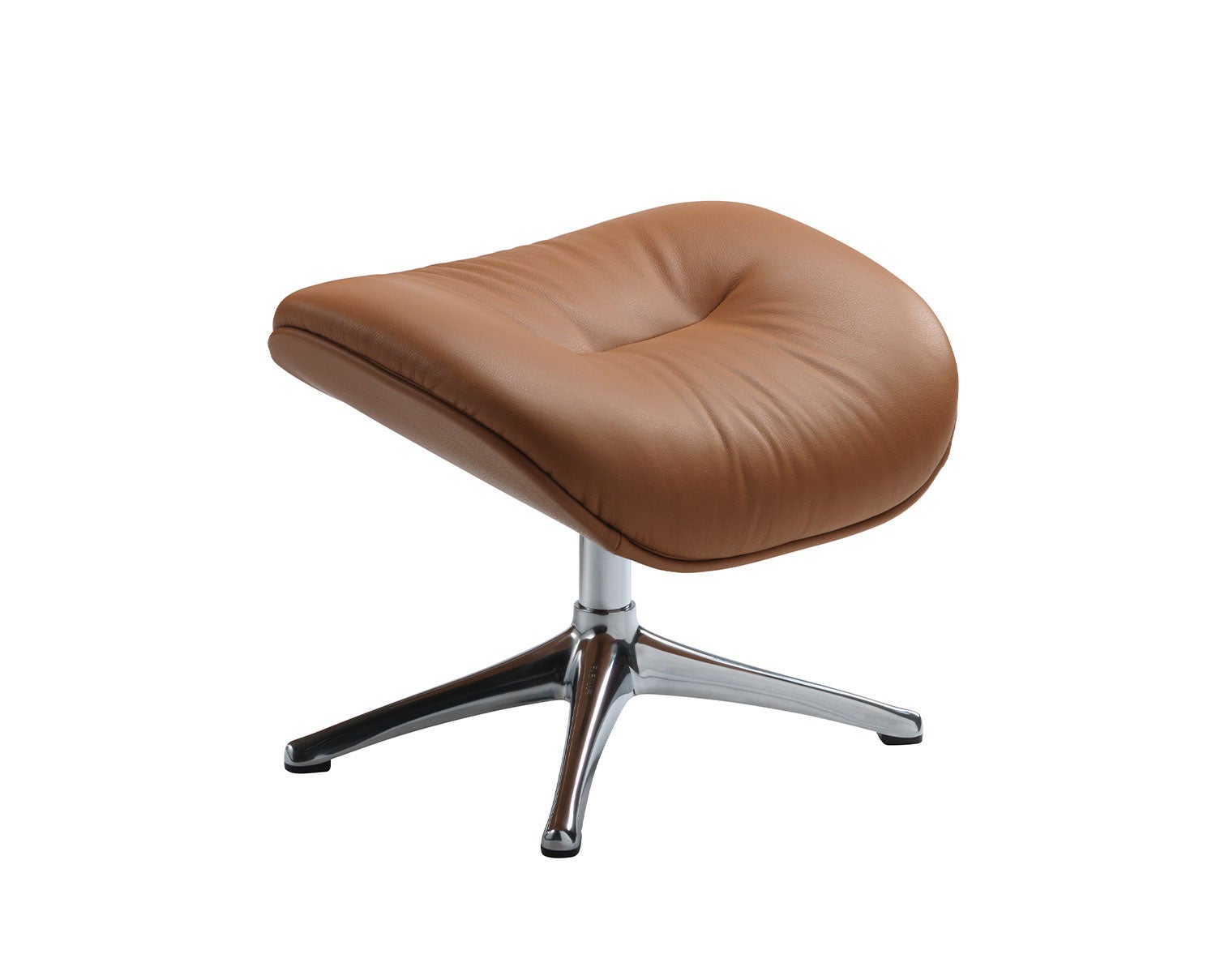 Elegant Fotpall i lädret Dakota Modern Cognac Brown med ben i polerad aluminium