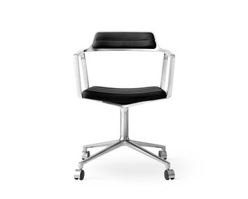 Vipp 452 Swivel Chair med hjul i polerat aluminium och svart läder