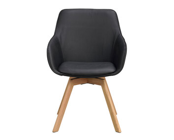 Alison karmstol i svart läder, ekben