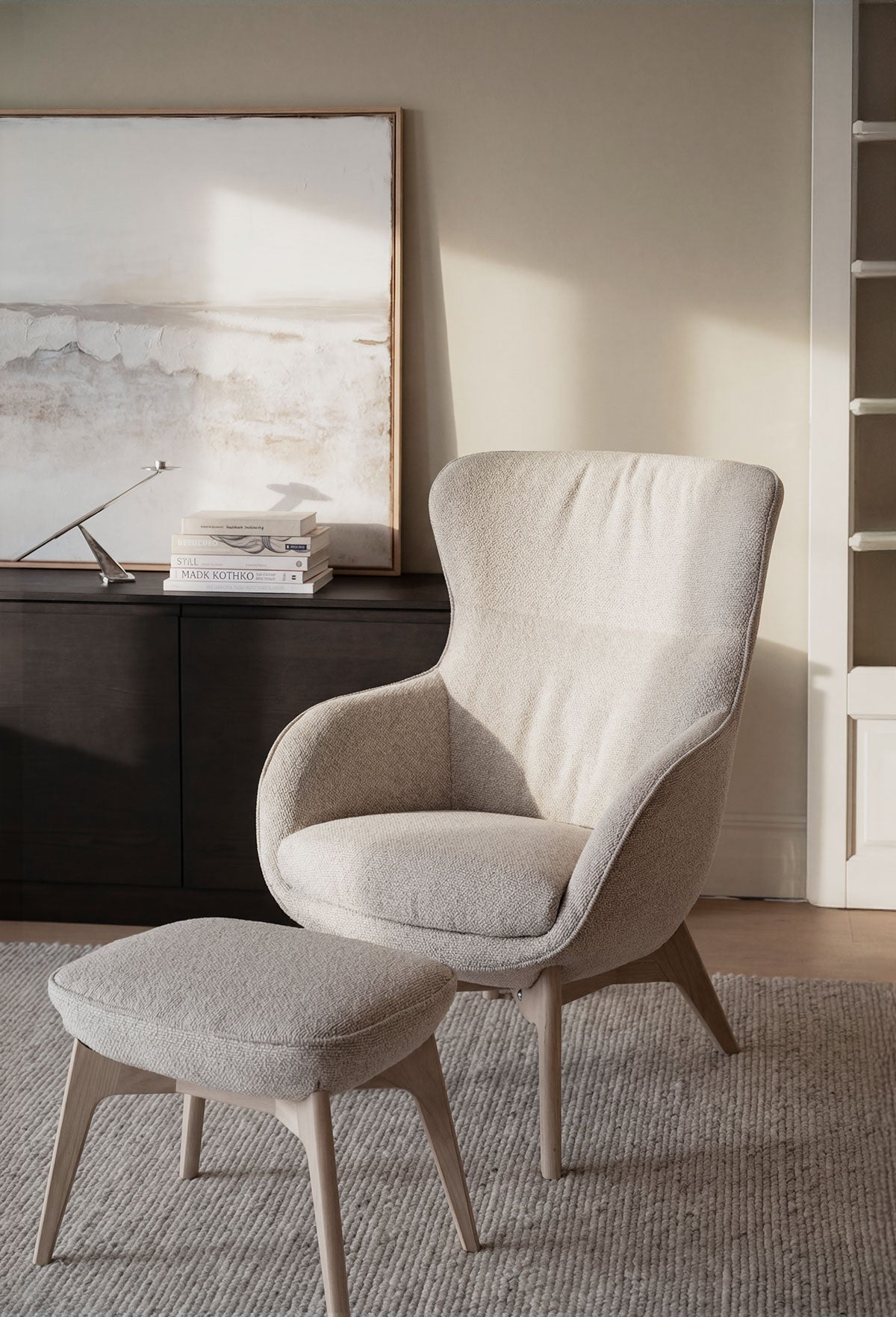 Rowico-Home-Dunbrody-Chair-Footstool-Light-Beige-Fabric-White-Pigmented-Oak-Lifestyle